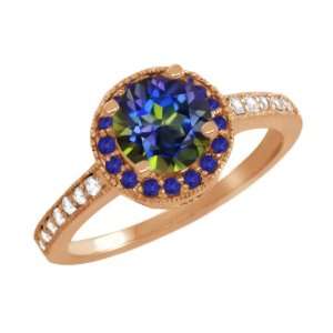   Round Blue Mystic Topaz Blue Sapphire Gold Plated Sterling Silver Ring