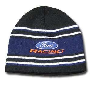   KNIT HAT CAP FORD BLUE OVAL RACING NASCAR STRIPE: Sports & Outdoors