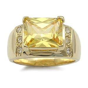    14k Gold Plated Solitaire Yellow Radiant Cut CZ Ring: Jewelry