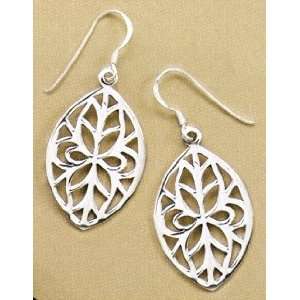   Silver Earrings, 1.125 in long, Cut Out Marquise Design on French Wire