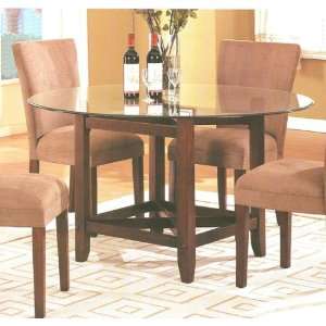   Brown Finish Wood Base Round Glass Top Dining Table: Furniture & Decor