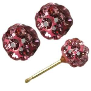    14KT Yellow Gold 5mm Pink Rose Crystal Ball Stud Earrings Jewelry