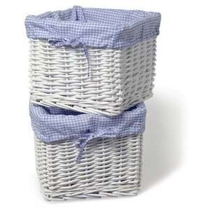 Burlington Baby Small Willow Basket Set in White with Blue Gingham 