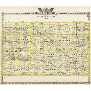  BOONE & McHENRY COUNTY ILLINOIS (IL) LANDOWNER MAP 1876 