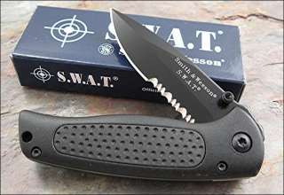 Smith & Wesson SWAT Partly Serrated Black Teflon Knife S.W.A.T 