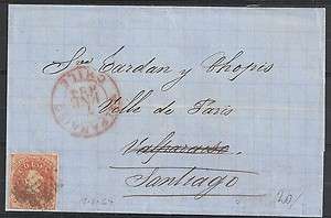 Chile covers 1863 folded letter Valparaiso to Santiago  