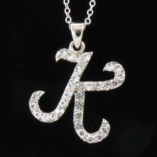SILVER TONE INITIAL LETTER K CRYSTAL PENDANT NECKLACE K  