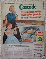 CASCADE DISHWASHER MOTHER DAUGHTER VINTAGE AD 1956  