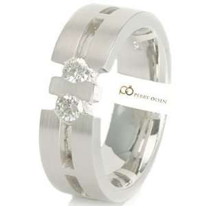   14K White Gold Fancy High End Mens Diamond Wedding Ring: Jewelry