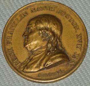 1786 Dupre Gold Bronze Benjamin Franklin French Medal  