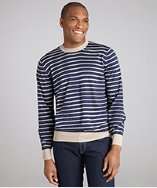 Brunello Cucinelli blue striped cotton long sleeve crewneck sweater 