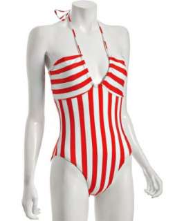 French Connection metallic striped halter one piece   up to 70 