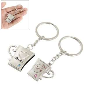   Silver Tone Cups Pendant Words Pattern Keychains