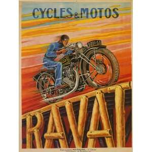 Bicycle Cycles Cyclists Motorcycle Ravat Motos French France 22 X 30 