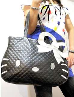 BIG face Silver BOW Hello Kitty Black leather like Handbag purse Tote 