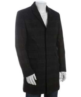 Paul Smith black and grey plaid wool button front overcoat   