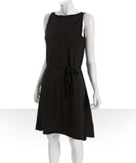 Prada black stretch jersey boat neck belted dress   