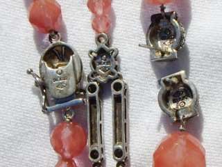   JACK Sterling Marcasite ROSE QUARTZ ~Necklace Bracelet & Earrings~Set