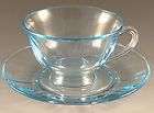 Fostoria Fairfax Azure Blue Cup & Saucer Set Elegant Depression Glass 