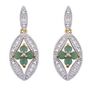   Sterling Silver Genuine Emerald and Diamond Drop Earrings: Jewelry