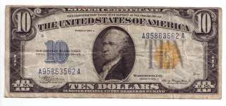 US $10 Ten Dollar Bill 1934A North Africa Silver Certificate  