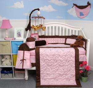 Pink Suede Elephant Stitch Baby Crib Nursery Bedding 13 pcs Set With 