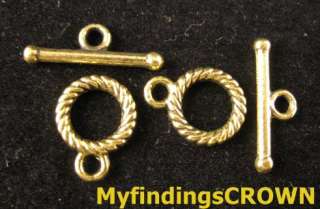 100 Antiqued gold twisted circle toggle clasps FC1491  