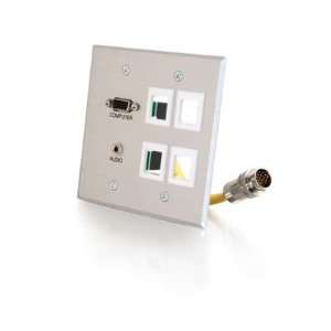   Integrated HD15 + 3.5mm + Four Keystone Wall Plate   Brushed Aluminum