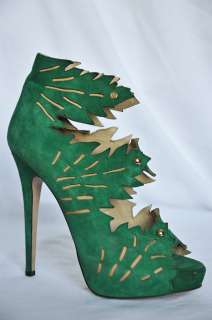CHARLOTTE OLYMPIA Platform Green Suede Ankle Bootie Boot Open Toe Pump 