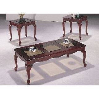   Cherry Finish Wood Coffee Table & 2 End Tables Set: Furniture & Decor