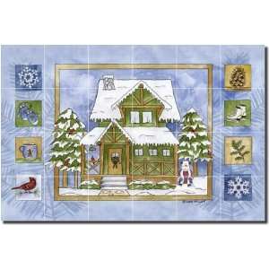Cabin in the Woods   Winter by Sara Mullen   Lodge Art Ceramic Tile 