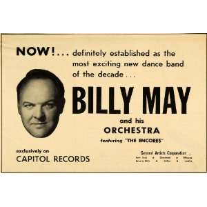   Ad Capitol Records Billy May Orchestra Dance Band   Original Print Ad