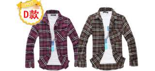 10 Colors Mens Spring Casual Plaids Shirts Long Sleeve Size M XL 