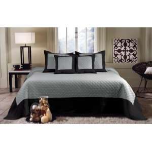  Hotel Style Modern Black Gray Reversible Bedspread Set 
