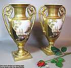 Pair Gilt Limoges Vases Urns Hand Painted Seascape Scene Gold Figural 