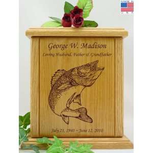  Walleye Fish Engraved Wood Cremation Urn