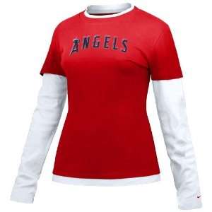   Red Ladies Double Layer Cut Out Long Sleeve T shirt