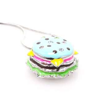   Colorful Hamburger Cubic Zirconia Charm w/ Snake Chain Necklace   20mm