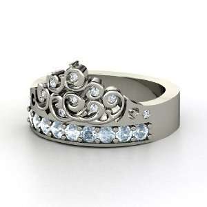    Tiara Ring, Palladium Ring with Aquamarine & Diamond Jewelry