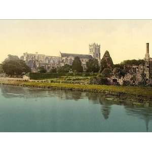 Vintage Travel Poster   The Priory Church Christchurch England 24 X 18
