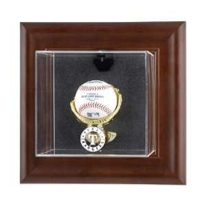 Texas Rangers Brown Framed Wall Mounted Logo Baseball Display Case 