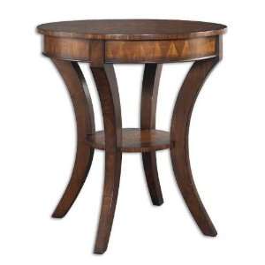   Pecan Finish Lamp Table with Zebra Wood Inlay