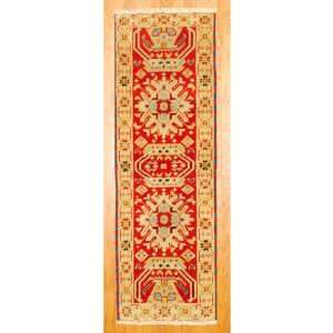   Indo Hand knotted Kazak Red Wool Runner
