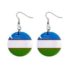 Uzbekistan Flag Button Earrings