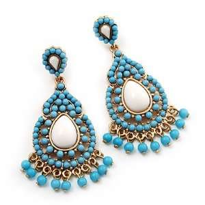   Plated Turquoise Style Bead Chandelier Earrings   6.5cm Drop: Jewelry