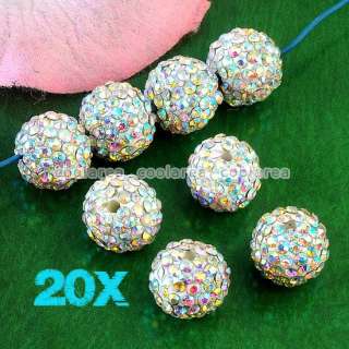 20pc 12mm AB White Rhinestone Resin Disco Ball Spacer Beads For 