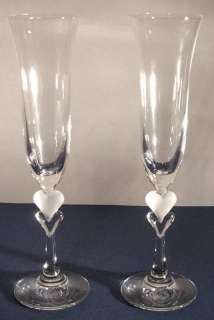   Amore Crystal Heart Champagne Toasting Flutes Heart Stem NIB  