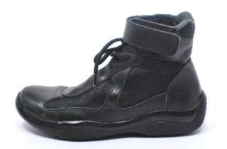 PRADA Black HIGH Top Leather SNEAKERS Lace Up with VELCRO 38 US 8 
