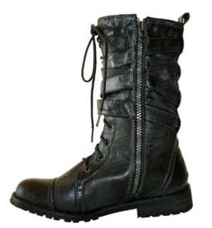 Military Chic Distressed Mid Calf Lace up Combat Boots  