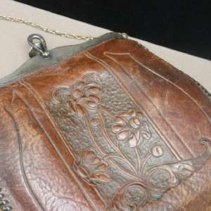 Tooled Leather Evening Bag Purse Supple Chain Handle  